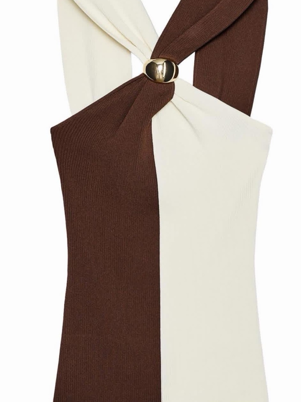 Zara Colorblock Twist Halter Dress in Brown and Cream